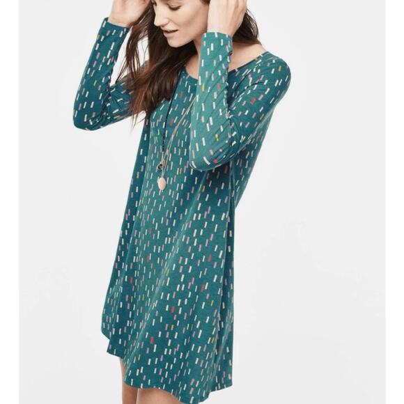 Boden Green Printed Confetti Long Sleeve Swing Mini Dress 10R - Picture 3 of 13